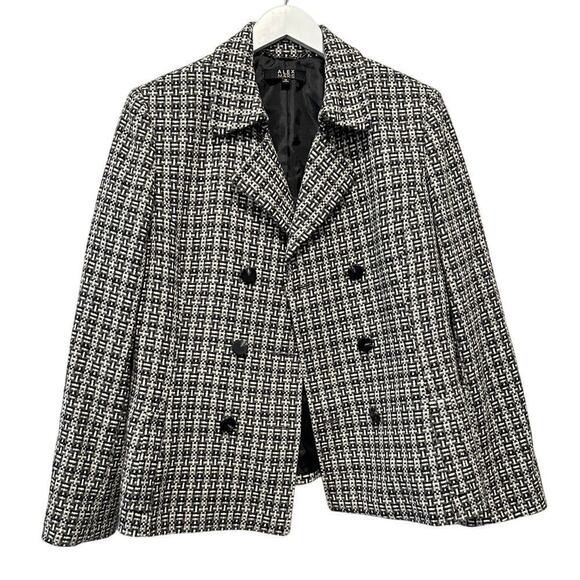 Alex Marie Jackets & Blazers - Size 12 Black White Plaid Wool Blend Double Breasted Blazer Preppy Clueless